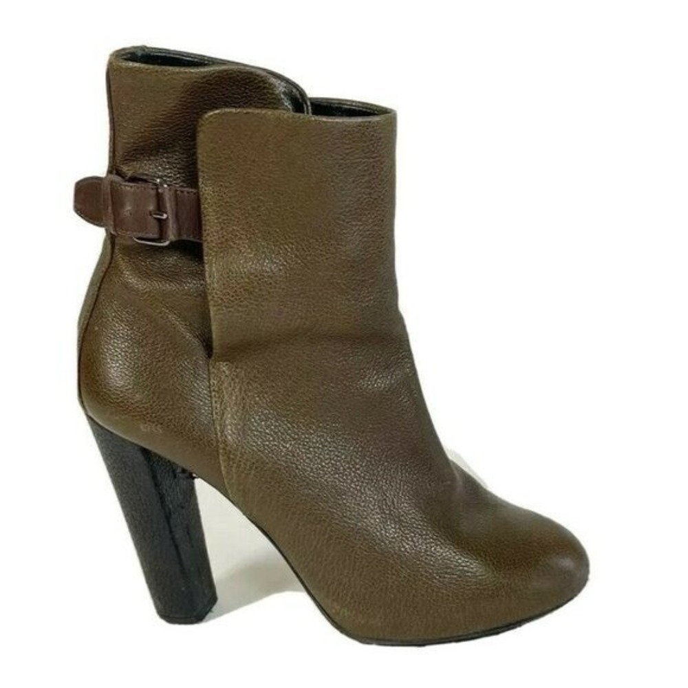 Balenciaga Olive Green Leather Buckle Ankle Boots 37 Block Heels Italy Made